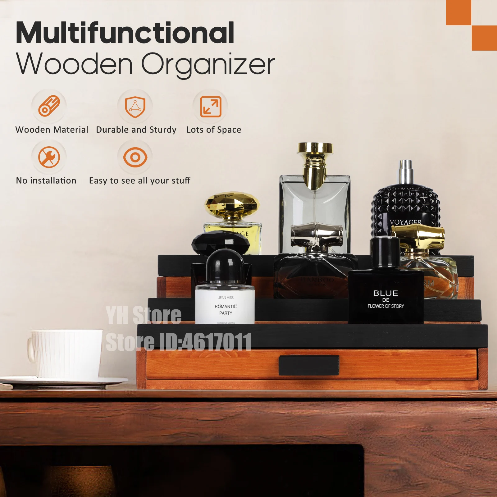 Upcessory Köln-Organizer Für Herren - 5-stöckiger Parfümständer Mit Schublade Aus Holz
