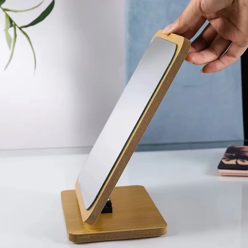 Portable Wooden Folding Desktop Makeup Mirror Simple Desktop Mirror Beauty Dormitory Desktop Stand Female Students Small makeup mirror