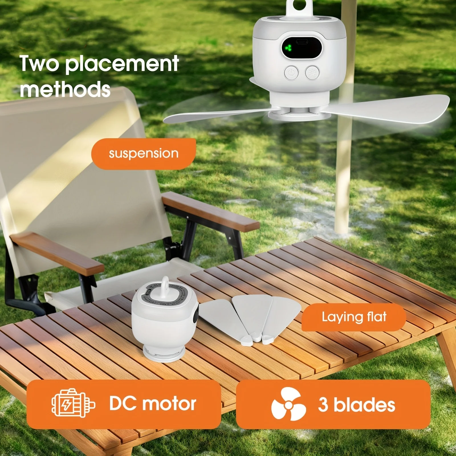 Portable Ceili Fans 8000mAh Outdoor Campi Tent Ventilator Cooler Rechargeable Electric Fan Remote Control LED_voghion.com