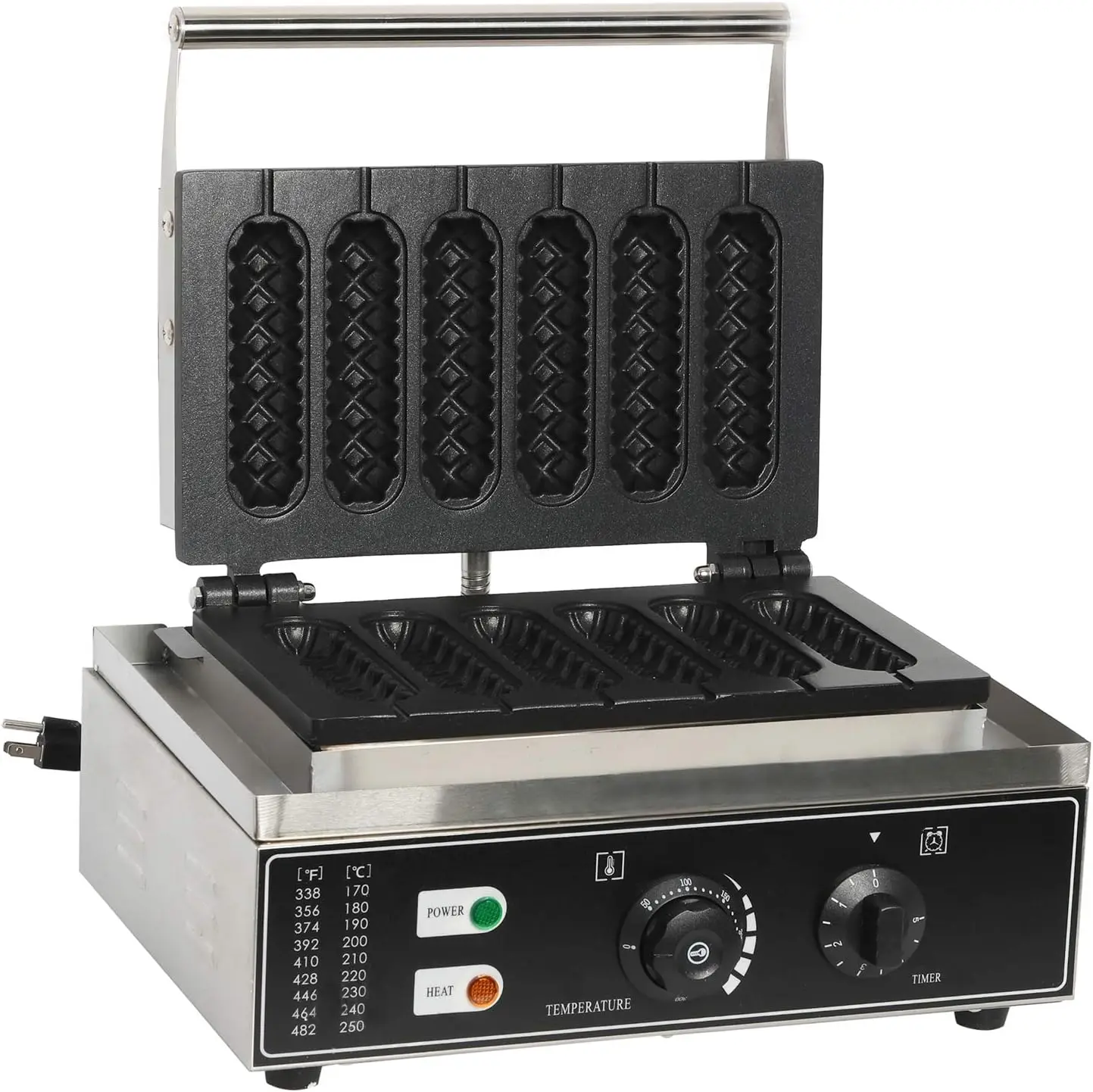 Commercial 6Pcs Waffle Makers Hot dog Making Machine 6 Grid Crispy Machine Stainless Steel Body 1550W 110V (Black) 3