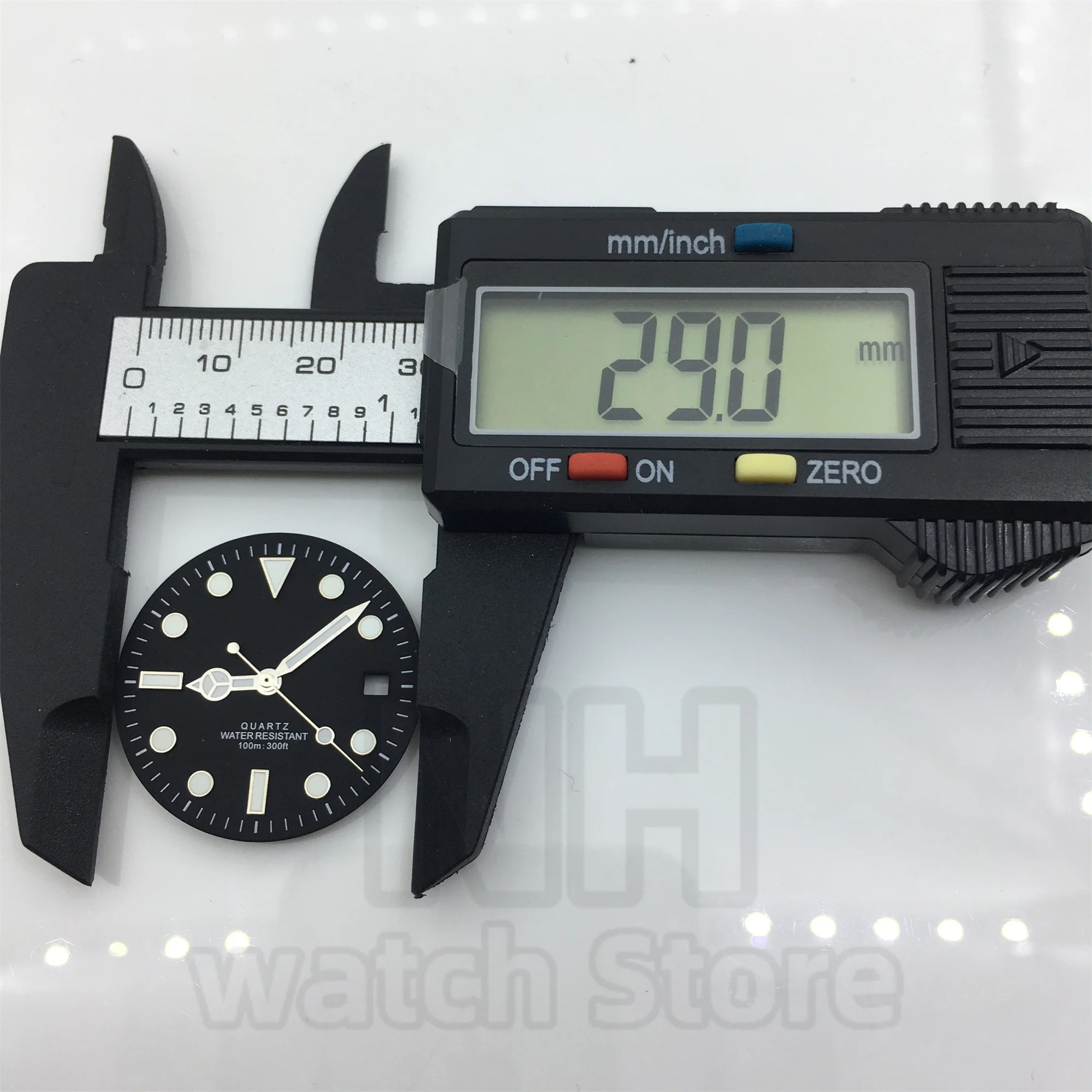 29mm Black & White Watch Dial with Green Luminous Hands - Matte & Glossy Finish
