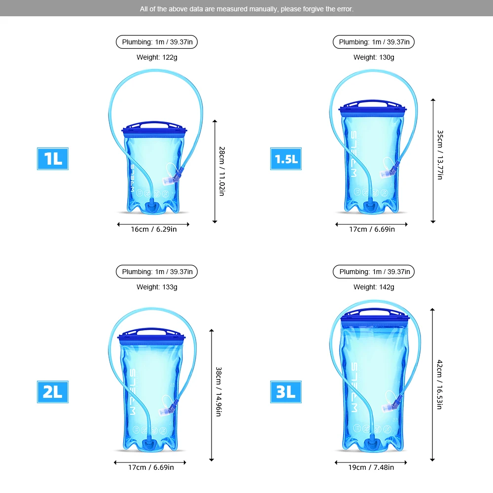 WRELS 1L/1.5L/2L/3L Large Capacity Outdoor Backpack Drinking Water Bag Outdoor Cycling Camping Foldable Water Bag