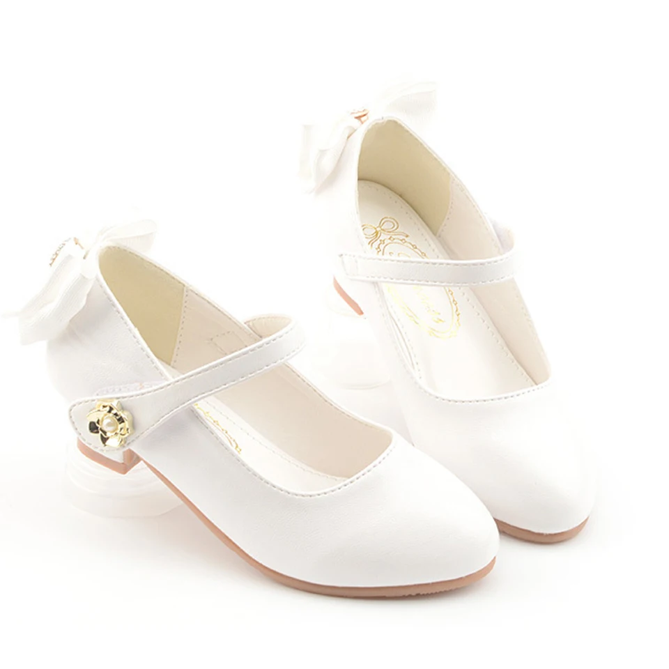 Formal Occasion Children's Black White Pink High Heels Luxury Leather Shoes Pageant Girls Wedding Bridesmaid Elegant Party Shoe 5