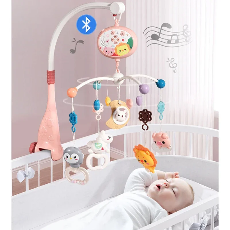Baby Automatic 360 Rotation Remote Control Baby Bed Bell Toy Crib Mobile Bed Bell Rattle Sensory Toys with Music and Light