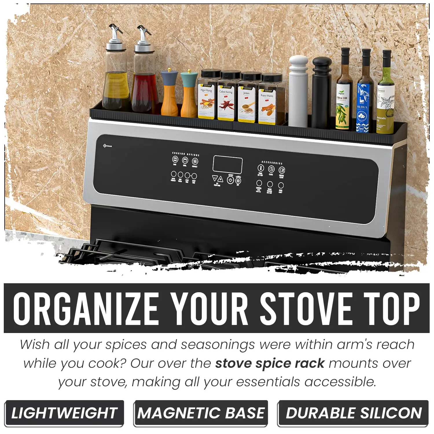 Stovetop Storage Solution Space-saving Solution Magnetic Stove Spice Rack Heat-resistant Organizer for Universal Stoves Non-slip 6
