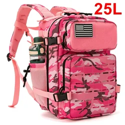 Tactical Heavy-Duty Outdoor Backpack with Bottle Holder for Everyday and Adventure Use (25L Pink Camo)