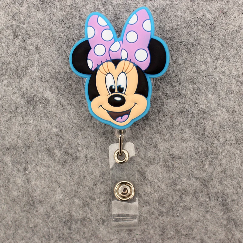 Retractable Badge Reel Badge Holder Retractable ID Tag Retractable ID Lanyard Cartoon Cute Stitch Blue Mouse Retractable Badge Reel For Nurse Doctor Card Holder Office Hospital Name Card Supplies