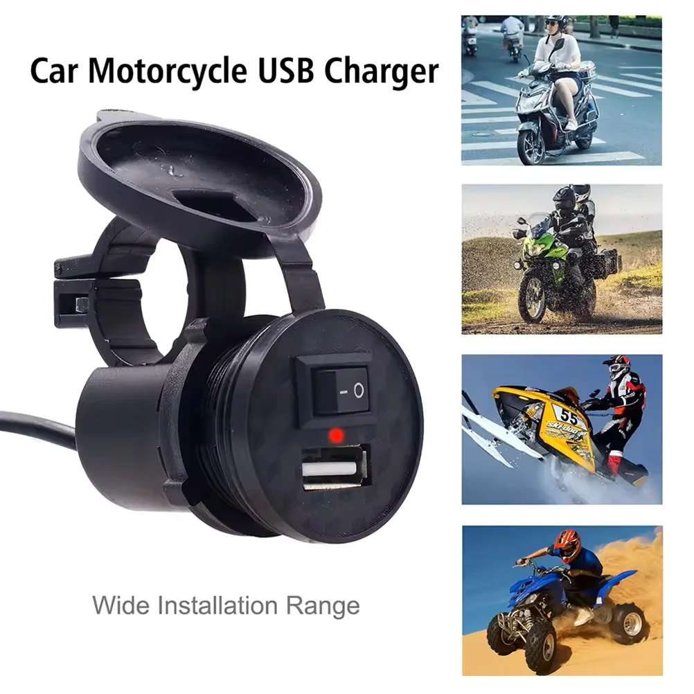 Waterproof USB Motorcycle Handlebar Charger with Light Switch