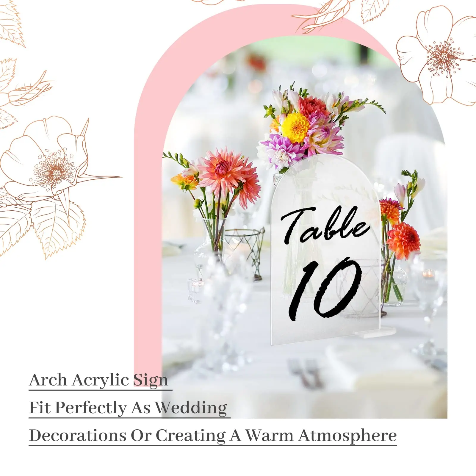 5-10Pcs 아크릴 로그인 스탠드 빈 이름 표지판과 명확한 아치 로그인 DIY 아치 테이블 번호 홀더 플레이트 웨딩 장식