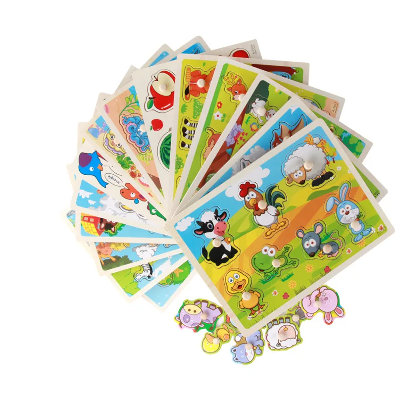 

Early Childhood Education Children's Puzzle Wooden 3D Puzzle Wooden Nail Baby Pasture Animal Hand Grab Board Puzzle Toys
