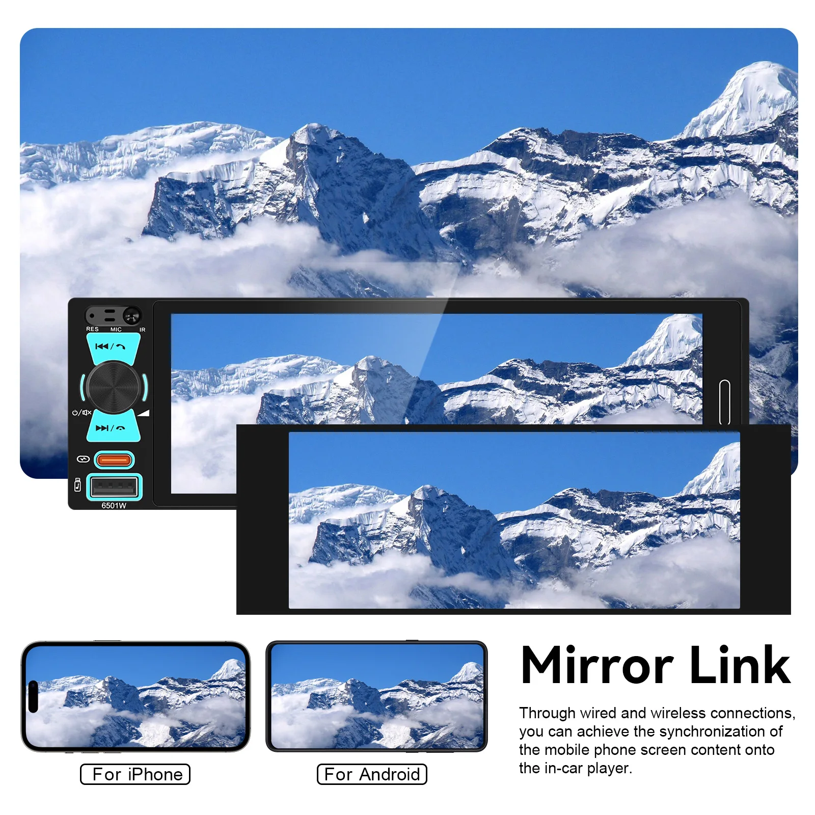 Radio para Auto Podofo de 6.5 Pulgadas 1DIN con Pantalla Táctil Incell, Carplay, Android Auto, Mirror Link, FM, AM, RDS, Reproductor Multimedia, Unidad Estéreo Universal para VW AUDI 4