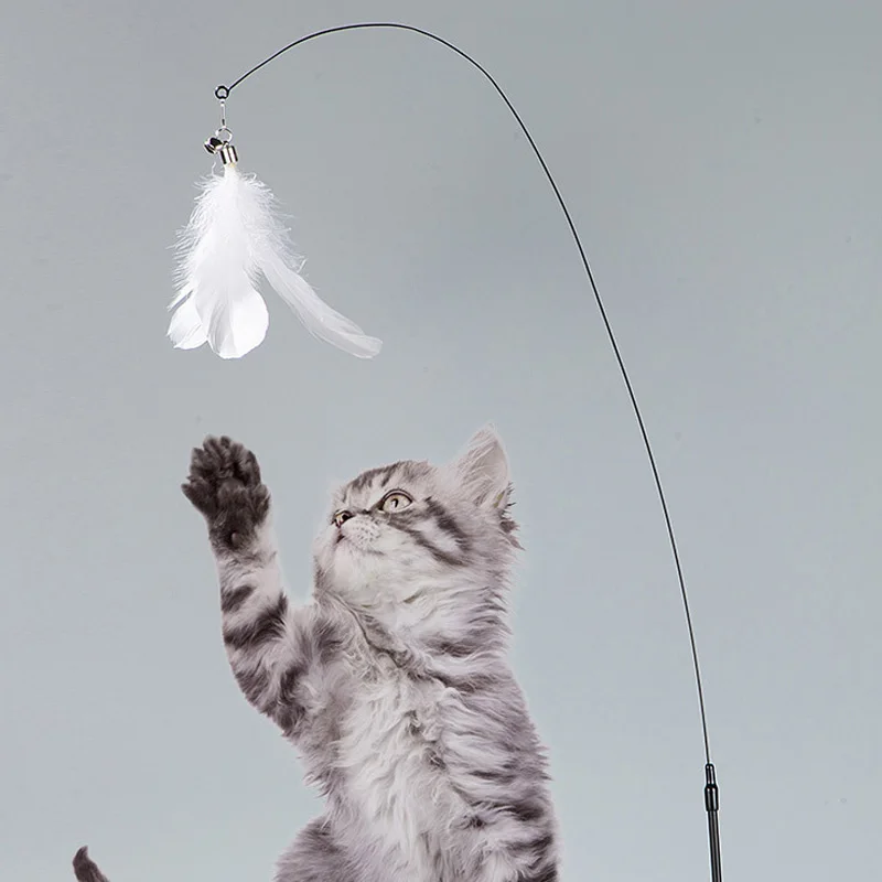 Interactive Cat Feather Wand Toy with Suction Cup & 2PCS Detachable Feather Refills
