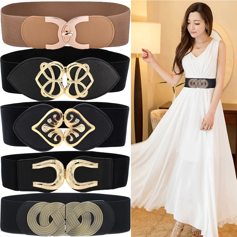 Wide Elastic Waist Belt Ladies Retro Fashion Cinch Stretchy Stylish PU Leather Dress Waistband for Women cute belts