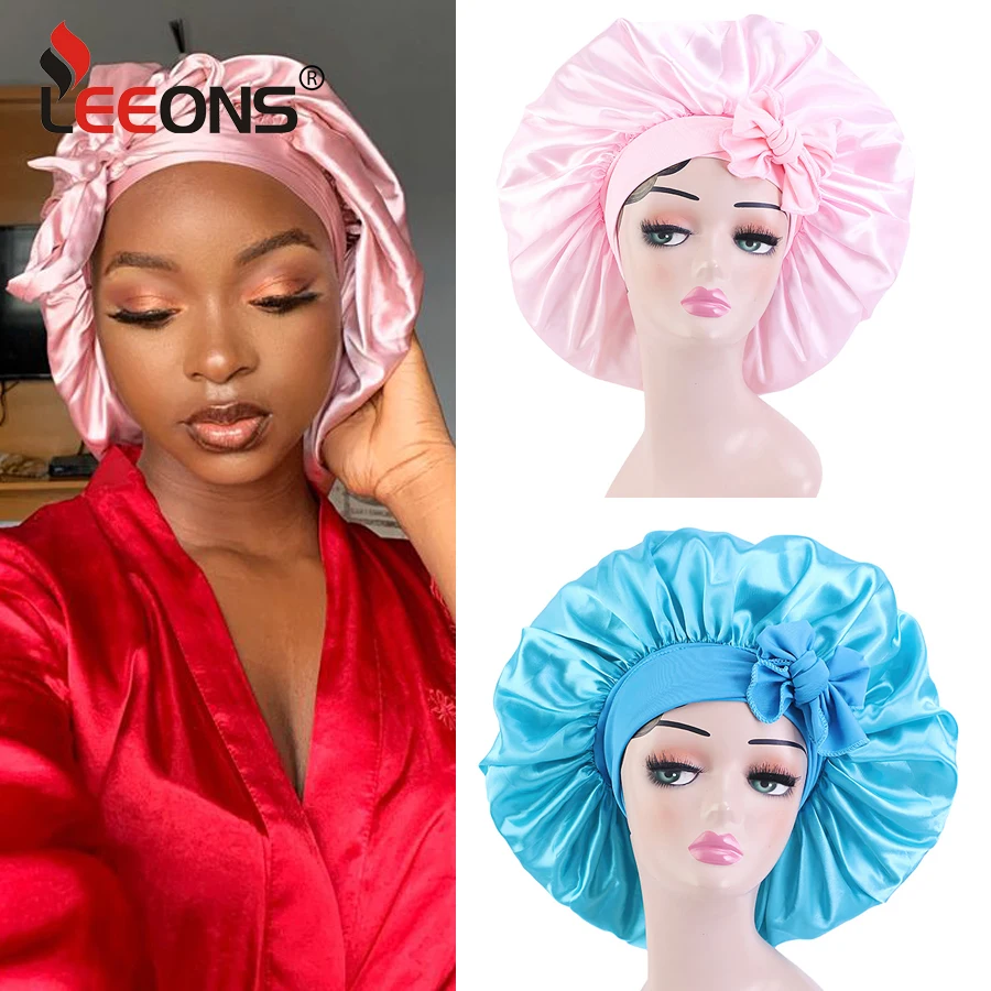 Custom Logo Women'S Satin Bonnet With Wide Stretch Ties Band Long Tail Bonnet Satin Cheveux Nuit Silk Sleeping Night Cap Bonnets 2