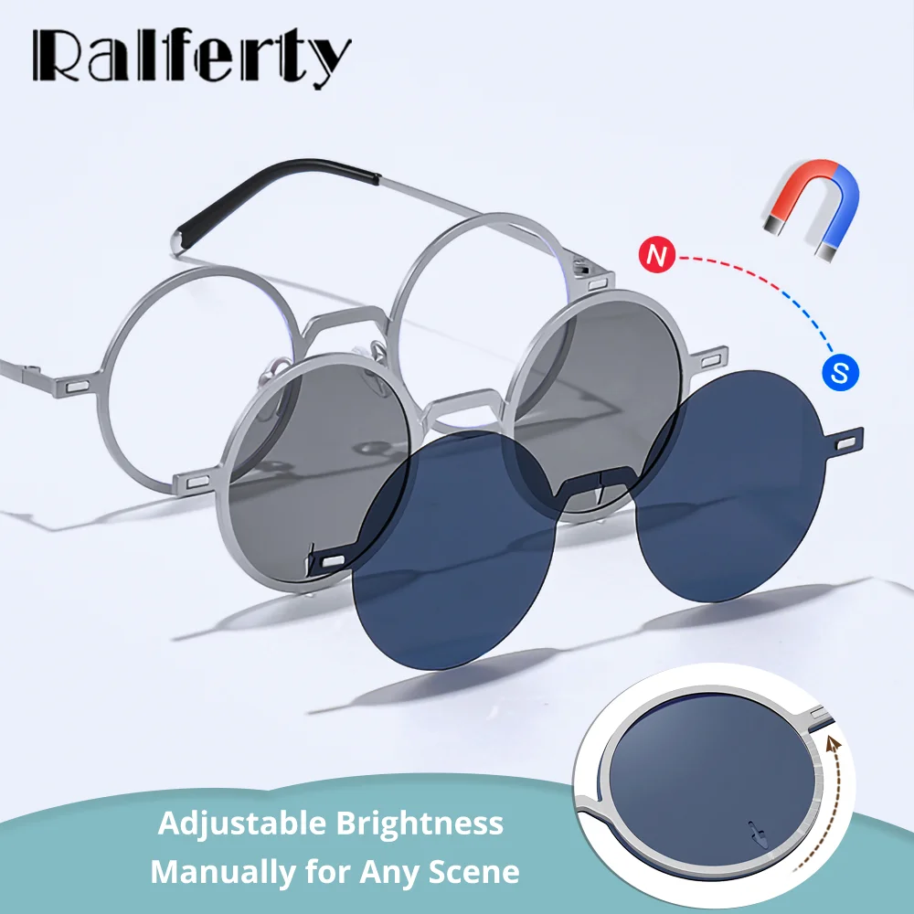 Magnetische Sonnenbrille, verstellbare ND-Linse, polarisiert, 3-in-1-Clip-On-Überbrille, für Herren und Damen, Vintage-Sonnenbrille zum Fahren