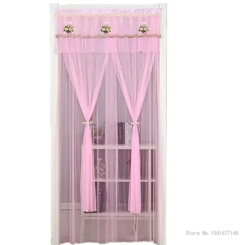 Punch-free Mosquito Screen Curtain Door Curtain, Breathable Bedroom Partition Curtain Double Layer Lace Embroidered Door Curtain