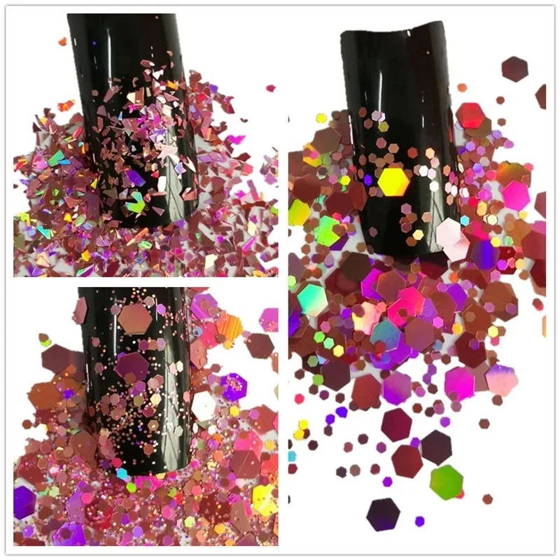 24 Colors Iridescent Nail Art Glitter Sequins Set Net-5g Holographic Colorful Sparkly Hexagon Flakes's Bottled Nail Sequins nail glitter nail decoration nail decorations nail flakes