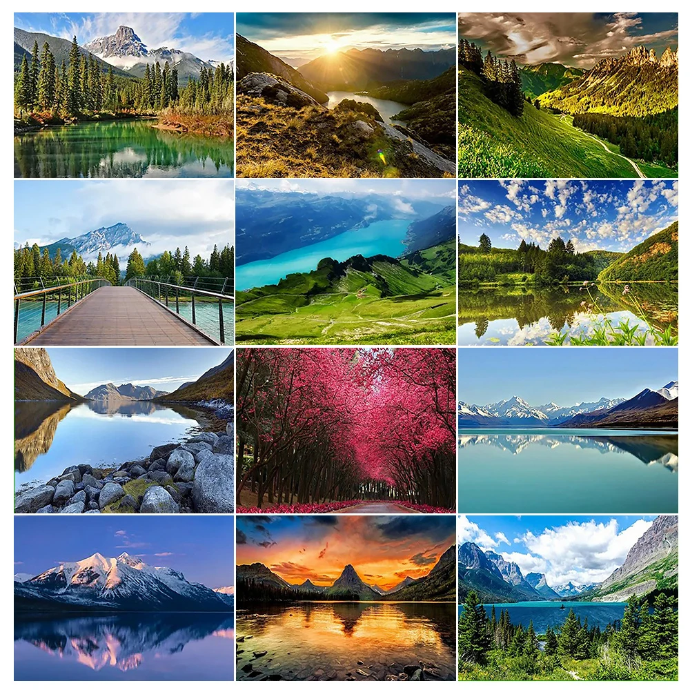 5D Pittura Diamante Fai Da Te Immagini Di Paesaggi Lago Montagna Foto Mosaico Di Diamanti Trapano Completo Lavoro Manuale Kit Di Ricamo