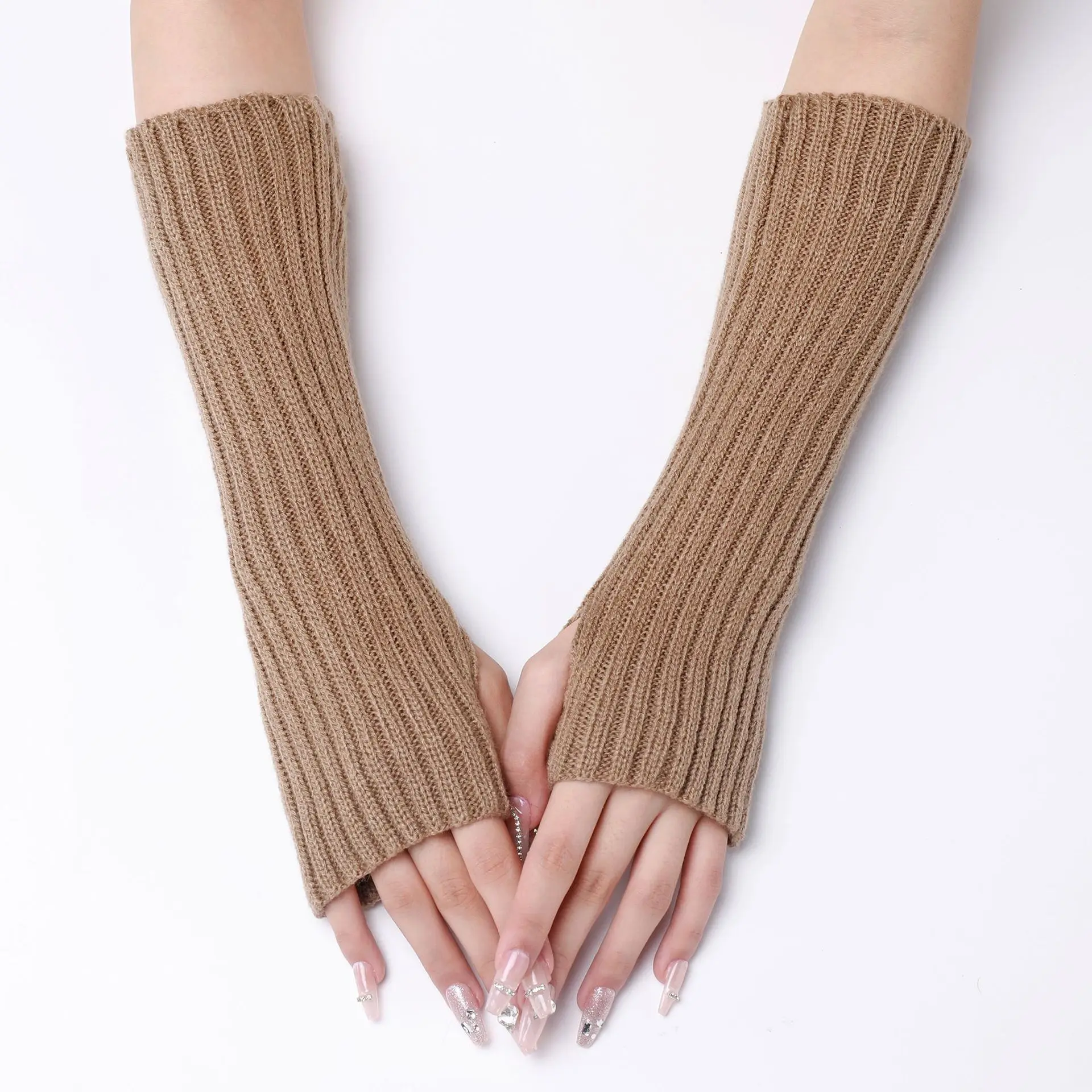 2PCS Knitted Arm Warmers, Long Ribbed Fingerless Gloves, Winter Warm Hand Sleeves For Women, Fashion Casual Arm Sleeves