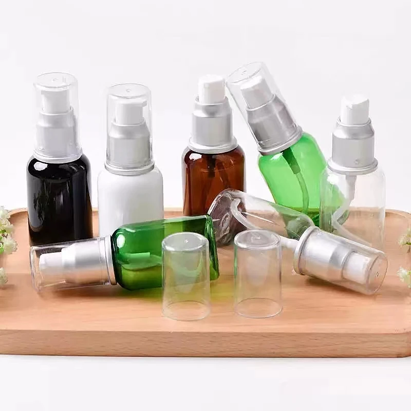 50ml Empty Lotion Pump Refillable Bottles Cosmetic Packaging Bottle Small Sample Clear/Brown/White Bottle Essence Water