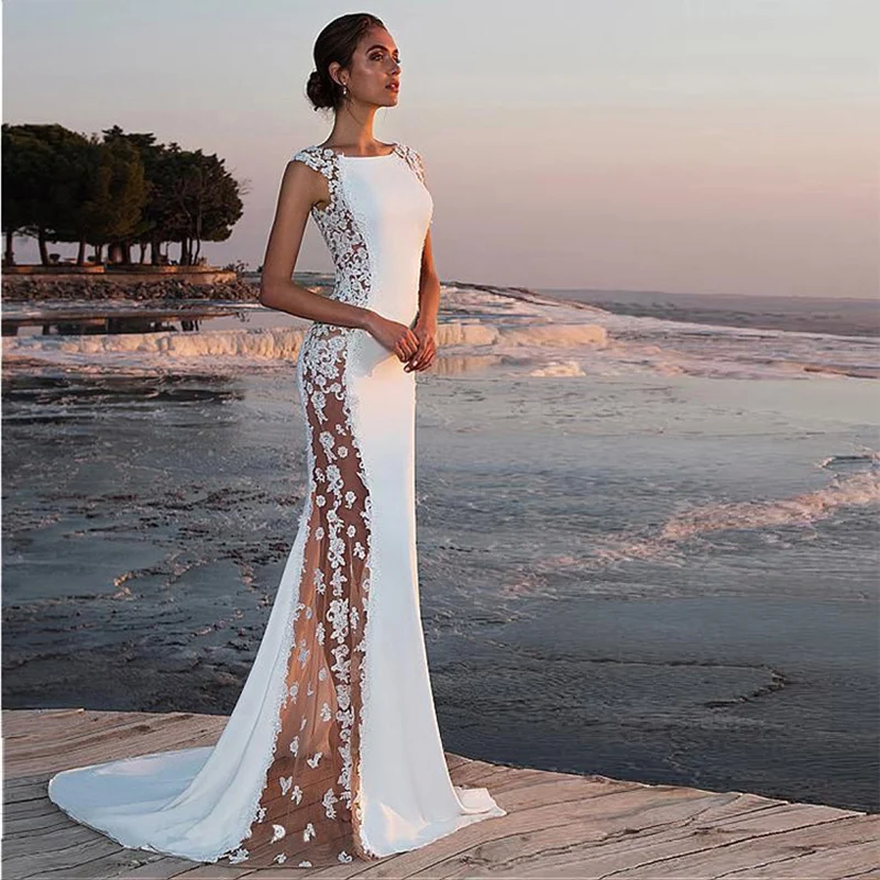 Élégante Robe de Mariée Sirène avec Dentelle et Tulle Illusion