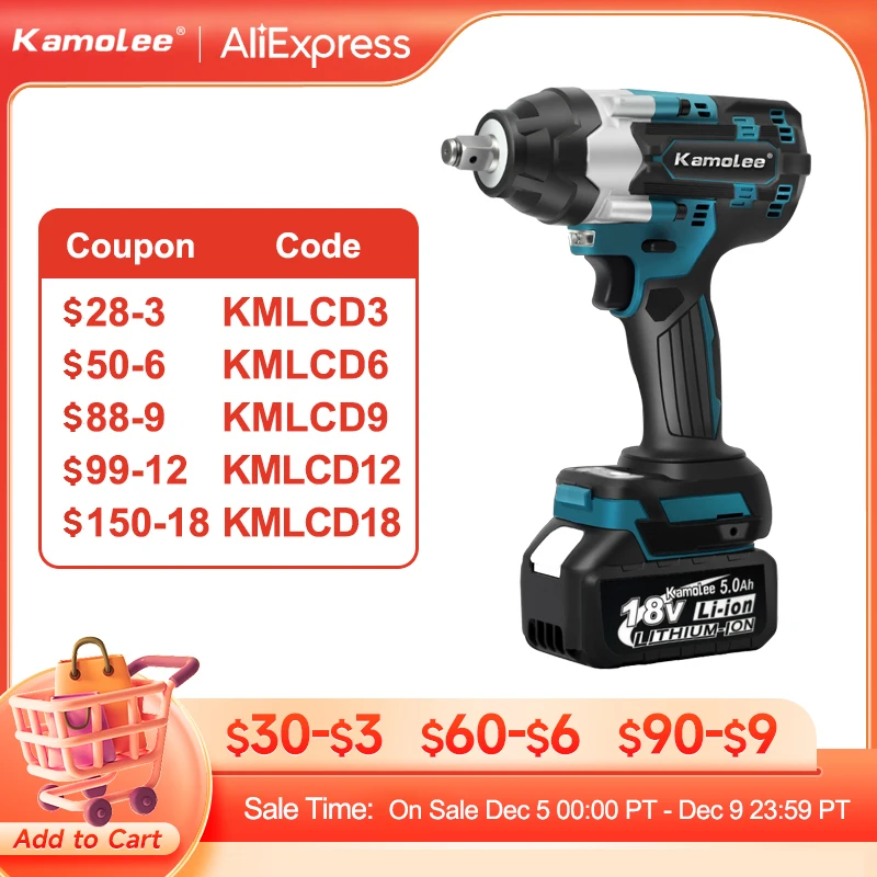 Kamolee 1800 N.m Torque Dtw700 Brushless Electric Impact Wrench 1/2 In ...