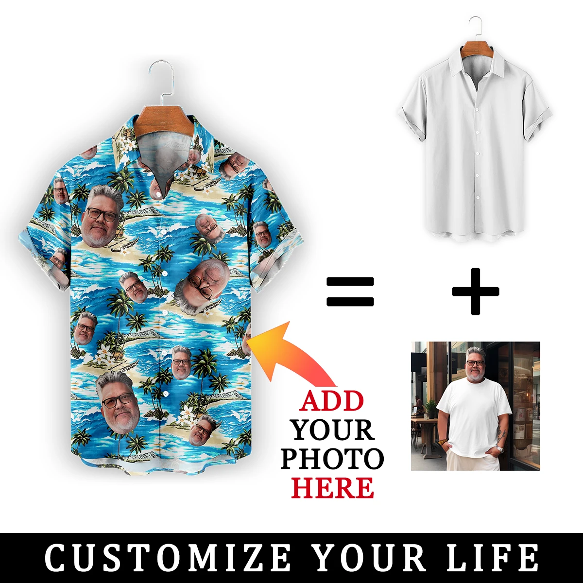 

Customized Face Hawaiian Shirt Personalized Tops Summer Men Women Oversized Shirts Custom Design Beach Party Birthday Present