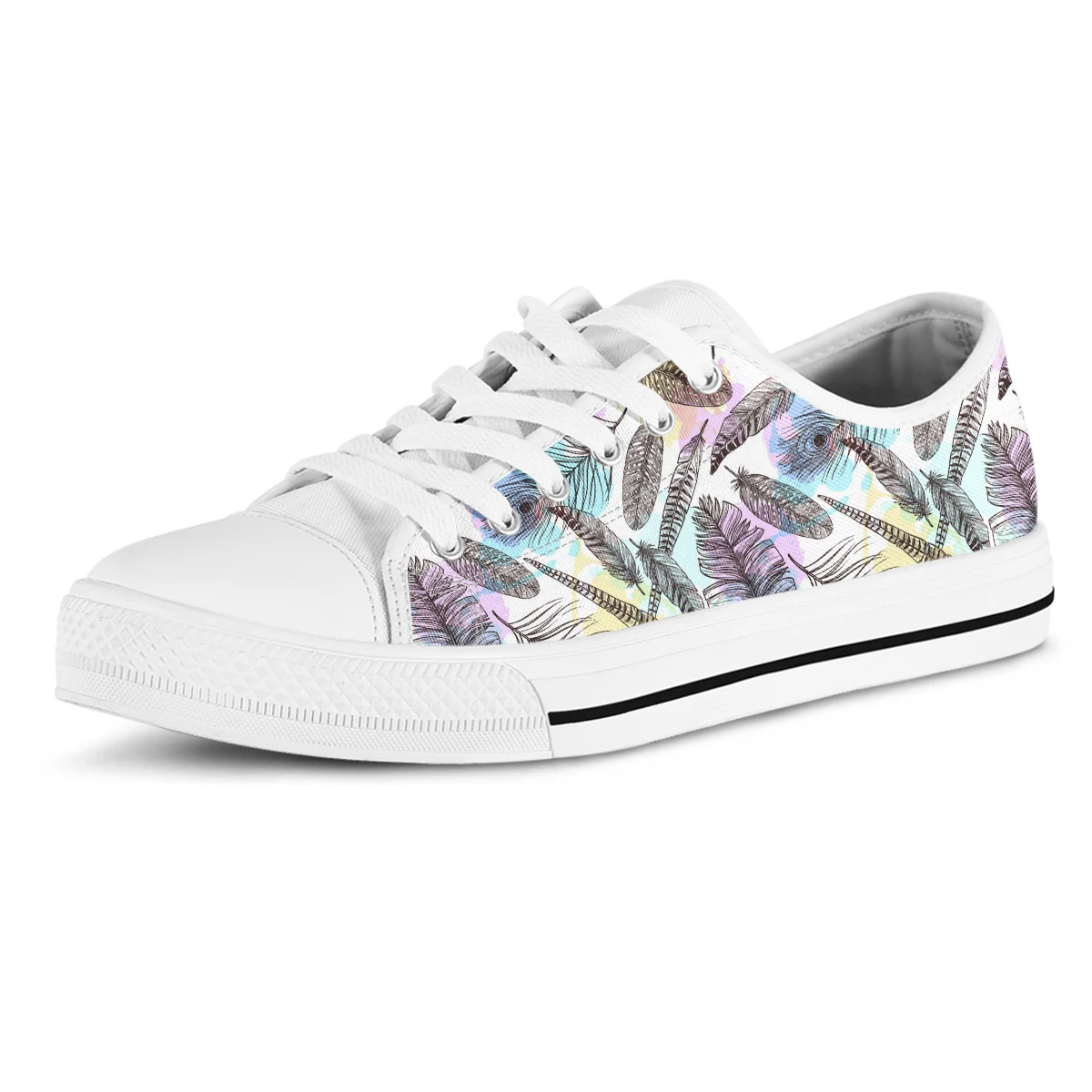 Colorful Feather Design Teen Girls Fashion Vulcanized Shoes Women Sport Running Sneaker Purple Butterfly Design Flat Shoes
