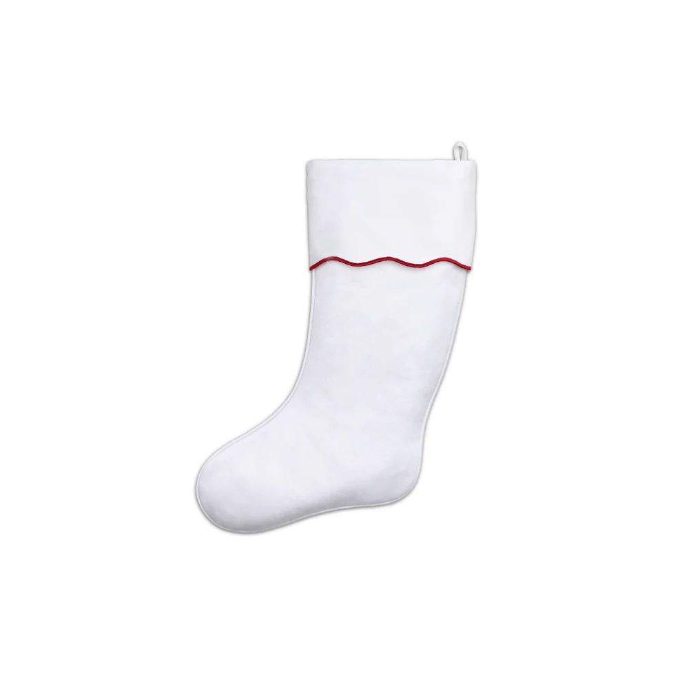 Embroidered Scallop Cuff Christmas Stocking for Kids - Minimalist Holiday Decor and Gift Storage Bag