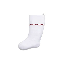Embroidered Scallop Cuff Christmas Stocking for Kids - Minimalist Holiday Decor and Gift Storage Bag (Red)
