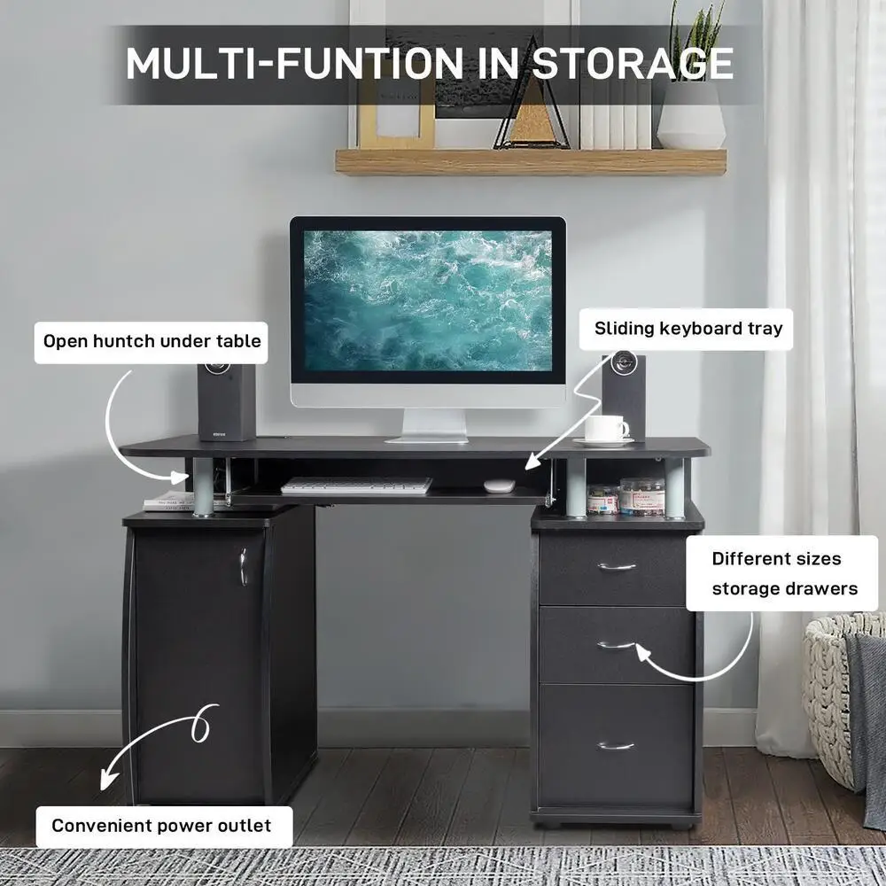 Laptop desk, home office study furniture with 3 drawers 3