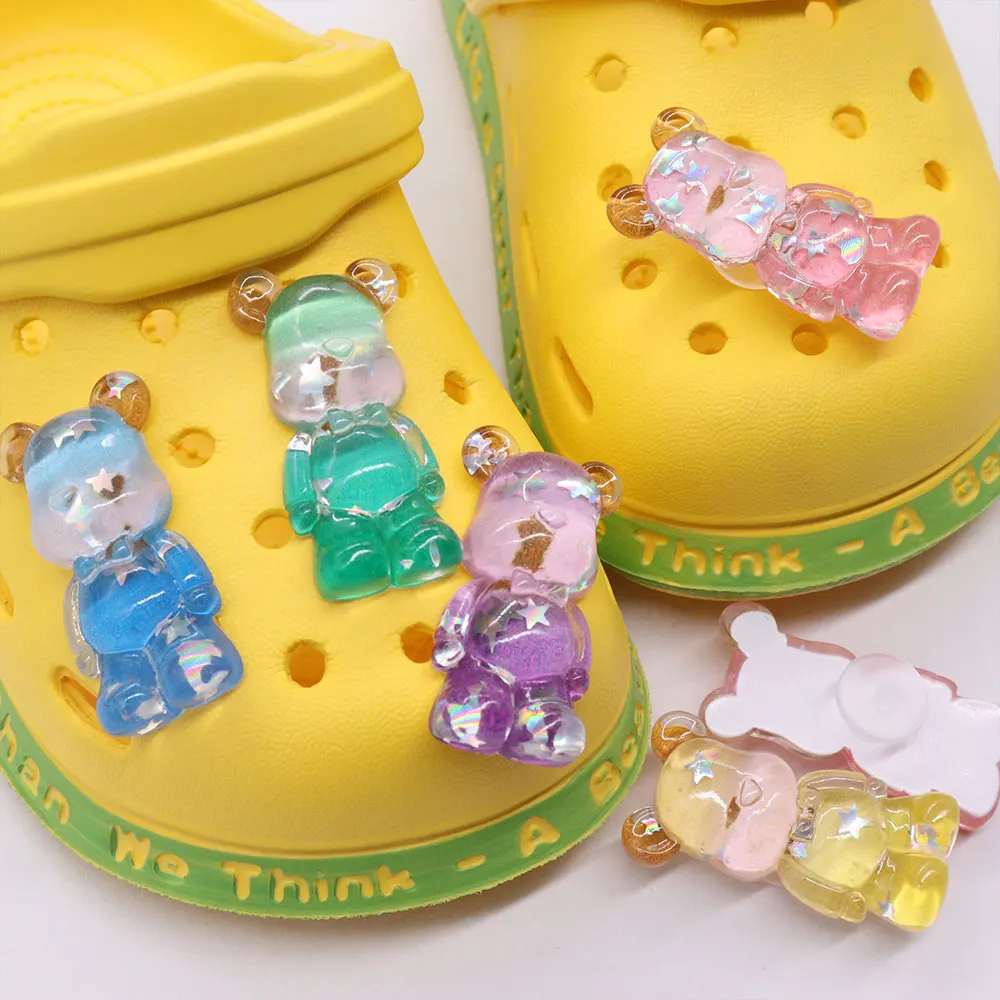 

Wholesale 50pcs Resin Shoe Charms Translucent colored bear Accessories Sandal Decoration For Croc Jibz Kids X-mas Gift
