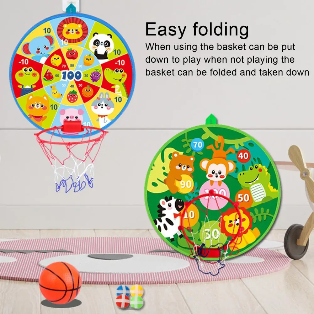 

Brightly Colored Cartoon Dart Board Set Outdoor Sports Toy with Basketball Hoop Air Pump Birthday Gift for Kids