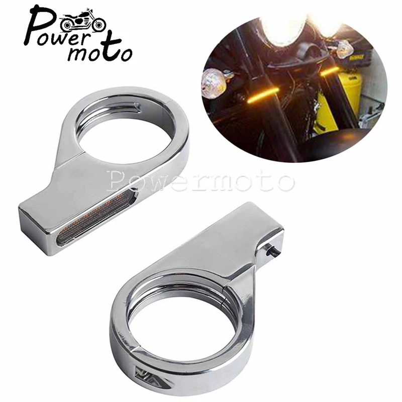 

41mm Front Fork Clamp Motorcycle 12V Amber LED Turn Signal Indicator Blinker Light For Harley Sportster Dyan Softail Cafe Racer