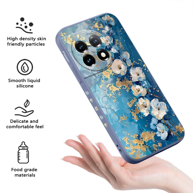 Gold Leaf Flower Liquid Silicone Phone Case