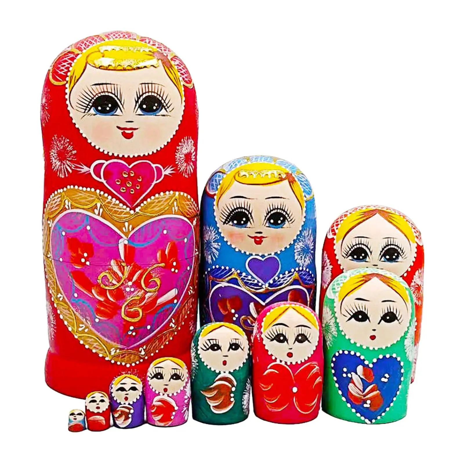 

10Pcs Handpainted Wooden Russian Nesting Doll Birthday Gifts Cute Traditional Stacking Doll Set Matryoshka for Shelf Holiday