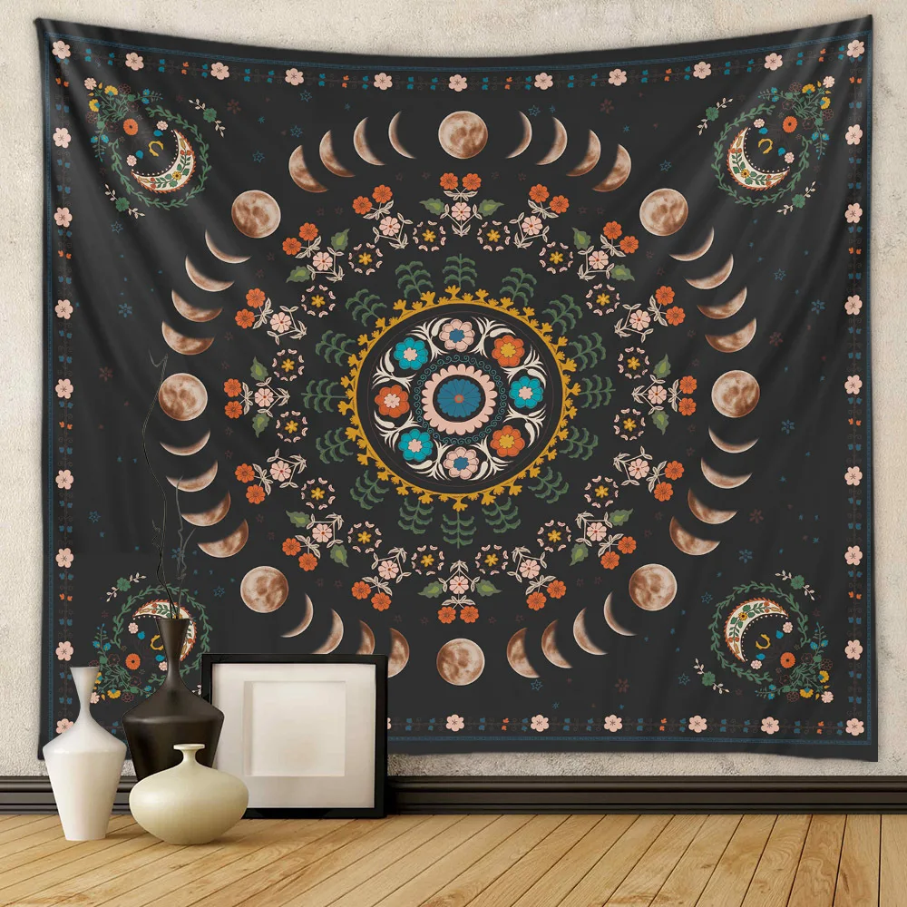 Moon Phase Tapestry Wall Hanging Sun Mandala Celestial Hippie Carp Tapestry Decor