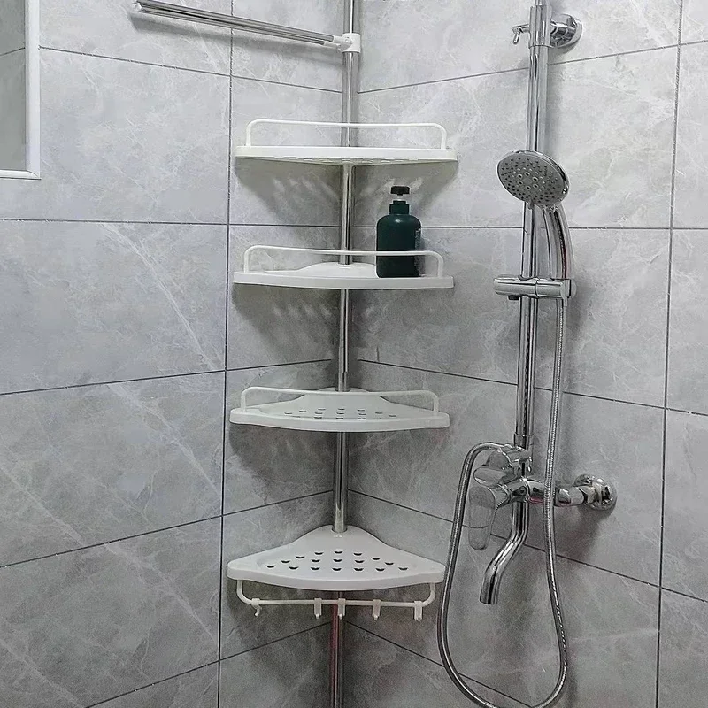 Adjustable Telescopic Bathroom Shelf, No-Drill Shower Corner Storage, 4-Shelf Shower Organizer for Space, 105cm-320cm Height