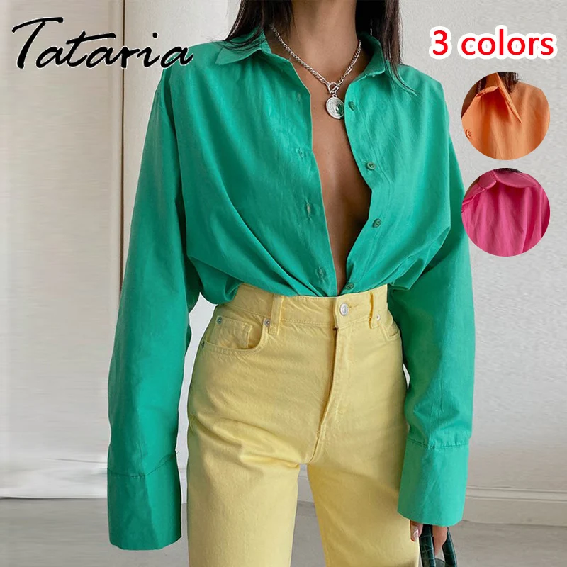 bonitas para mujer, verde con manga larga, blusas elegantes para oficina, blusas holgadas cuello y botones, novedad de 2022| | - AliExpress