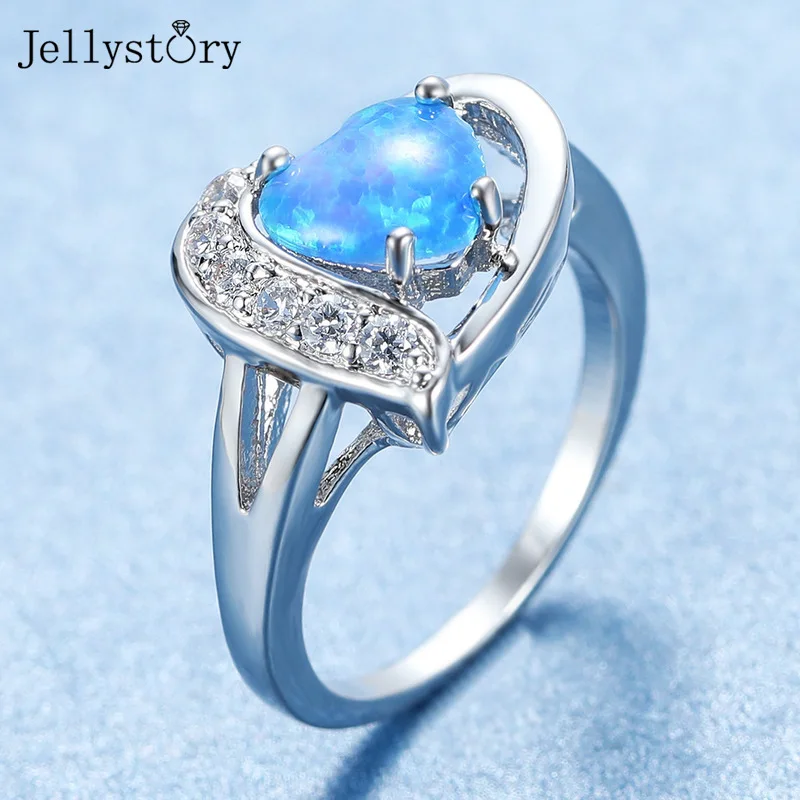 

Jellystory Story Vintage Opal Rings For Women 925 Sterling Silver Blue Heart Shape Anniversary Engagement Fine Female Jewelry