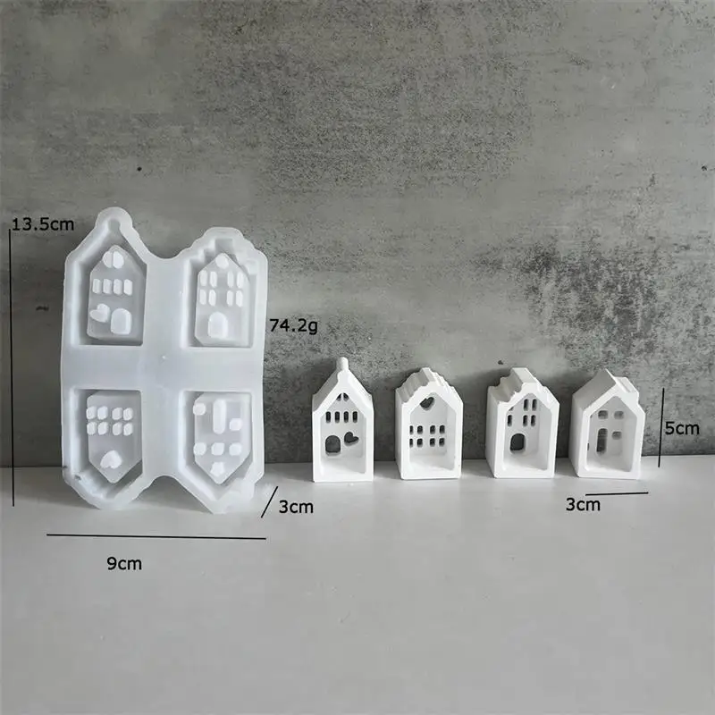 Silicone Mold 4-piece European Style House Silicone Mold Scale Atmosphere Decoration Lighting House Gypsum Drip Mold Aromatherapy Candle Mould