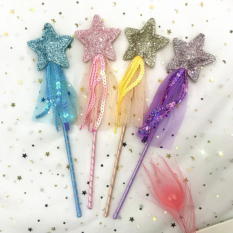 

Hot Sale Cute Dreamlike Five Pointed Star Fairy Wand Kids Stick Girl Birthday Gift Party Halloween Princess Cosplay Props