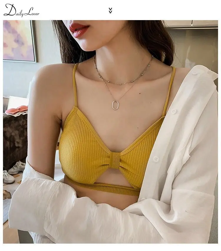 Description Picture 3 of item1pc Women Tube Top Bralette Female Underwear Sexy Sling Tops Bra Girl Comfort Underwear Push Up Bra Gathered T-Back Sports Bra