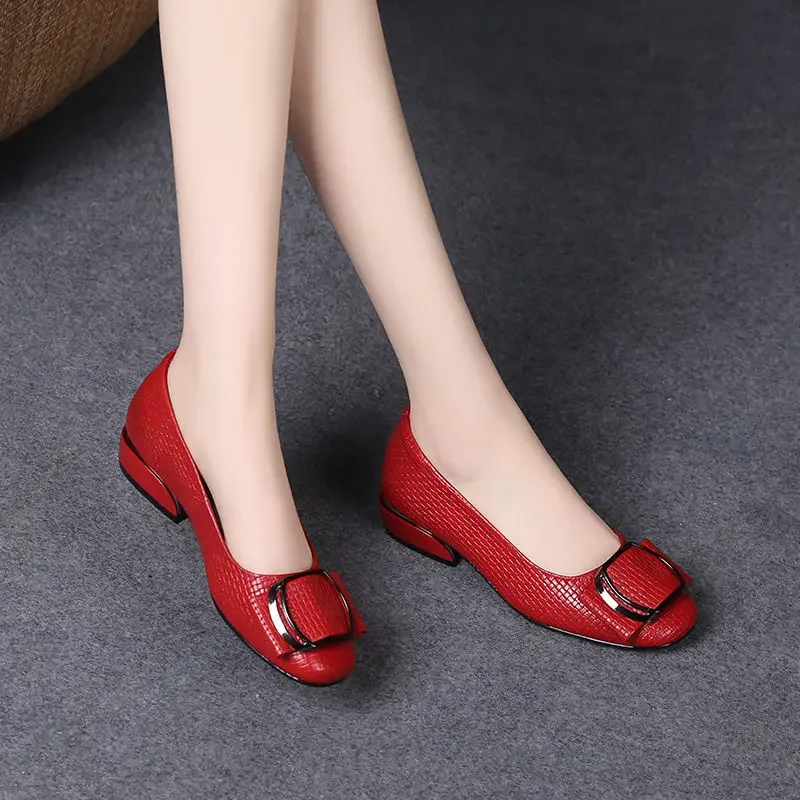 Soft leather shoes women's spring and autumn new non-slip soft sole comfortable thick heel shoes women's fashion round head