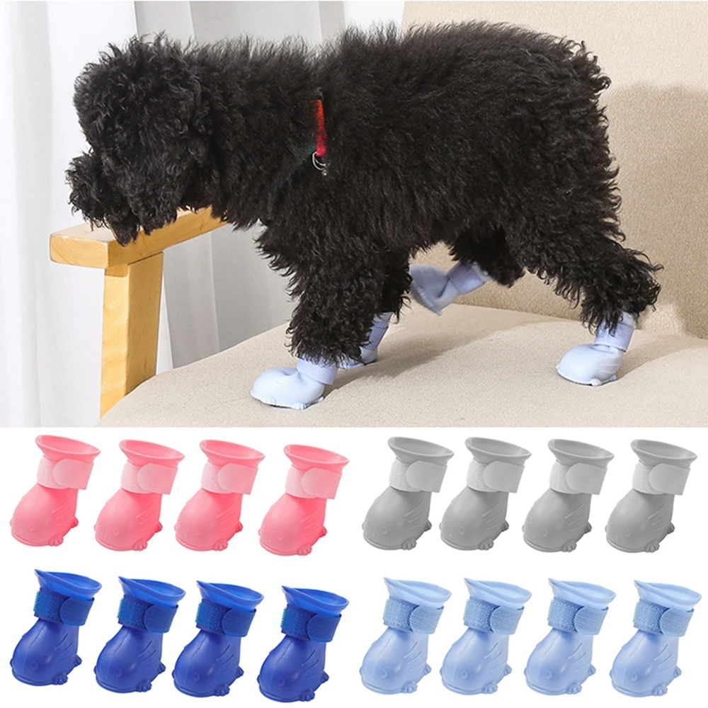 4pc/set Pet Dog Rainshoes Waterproof Dog Rain Shoes Socks Antiskid Boots For Small Medium Dogs