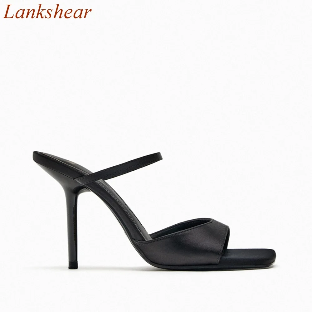 Square Toe Stiletto Heels Women Slippers Fashion Solid Slingback Summer Sexy Party One Word Belt Women Shoes 2024 New Arrivals