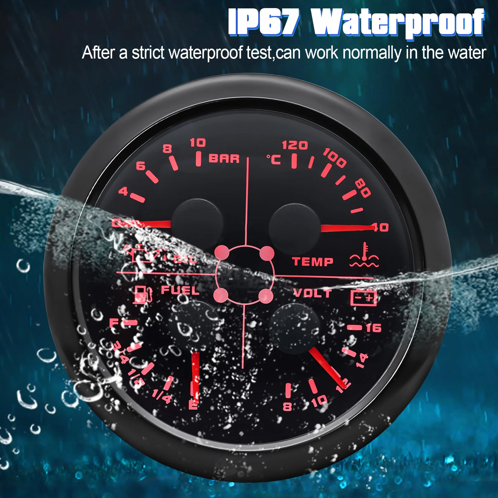 RV Truck Gauge Panel 4-in-1 Multifunction Gauge - Fuel Level, Oil Pressure, Water Temp & Voltmeter For Vehicles Multifunction Vehicle Gauge