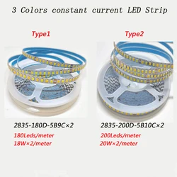 5meters 2835-7mm-180D And 200D 3Colors Constant Current LED Strip with 3000K+6500K LED Ribbon 5B9C×2 And 5B10C×2