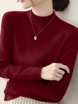 سترة نسائية بياقة مدورة من AOSSVIAO موضة 2025 بلوزات نسائية محبوكة بلون سادة وأكمام طويلة سترة بطبقة أساسية 5