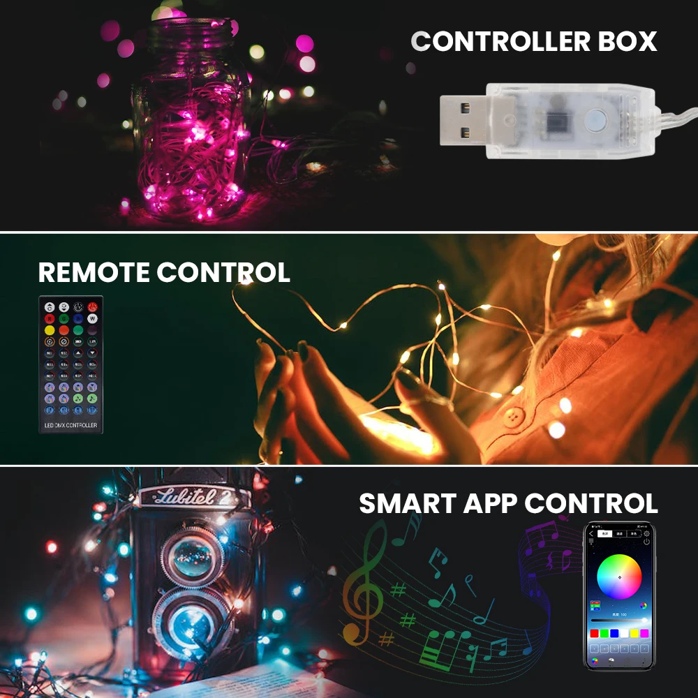 5V USB Bluetooth RGB LED String with Remote Smart RGB LED Strip Light  Waterproof Garland Light for Bedroom Christmas Wedding - AliExpress